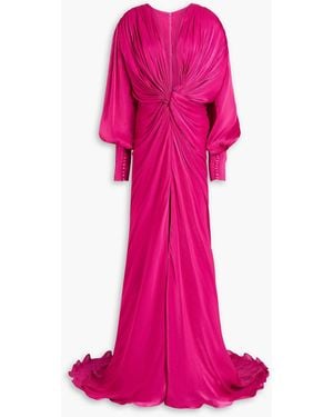 Costarellos Twisted Metallic Georgette Gown - Pink