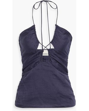 Isabel Marant Becki Cutout Cotton And Silk-Blend Crepon Halterneck Top - Blue