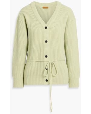 LE17SEPTEMBRE Tie-Detailed Ribbed Wool-Blend Cardigan - Green