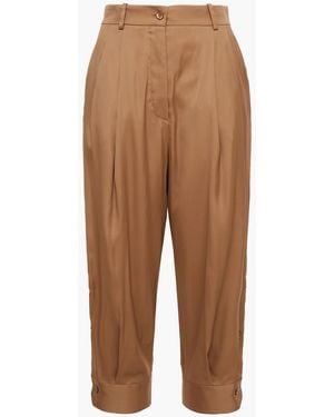 PUCCI Cropped Pleated Crepe De Chine Tapered Pants - Brown