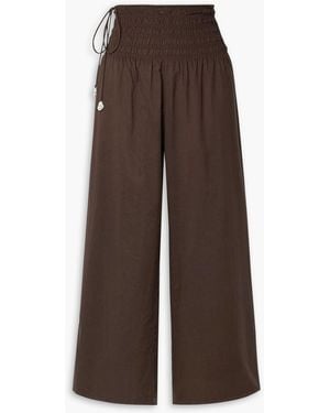 Skin Brogan Shirred Cotton-voile Straight-leg Trousers - Brown