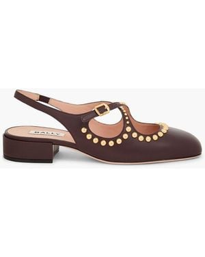Bally Blariska 30 Studded Glossed-Leather Slingback Court Shoes - Brown