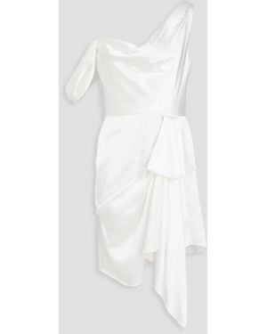 Marchesa One-Shoulder Draped Satin Mini Dress - White