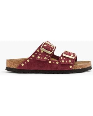 Birkenstock Arizona Rivet Studded Suede Sandals - Red