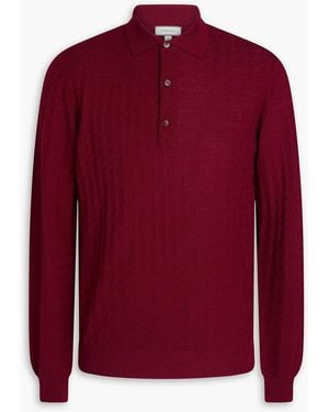 Canali Jacquard-Knit Wool Polo Jumper - Red
