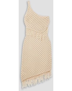 Savannah Morrow Canaria One-shoulder Fringed Crocheted Pima Cotton Mini Dress - Natural