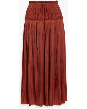 Ulla Johnson Malia Pleated Satin Midi Skirt - Red