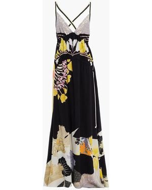 Etro Open-Back Floral-Print Silk-Crepe Maxi Dress - Black