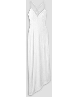 retroféte Violet asymmetrische robe aus stretch-tüll mit pailletten und schnürung - Weiß