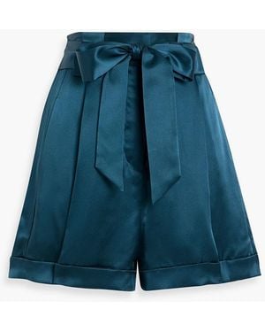 Michelle Mason Belted Silk-Satin Shorts - Blue