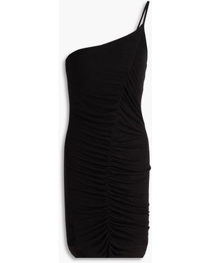 Enza Costa One-shoulder Ruched Ribbed Jersey Mini Dress - Black