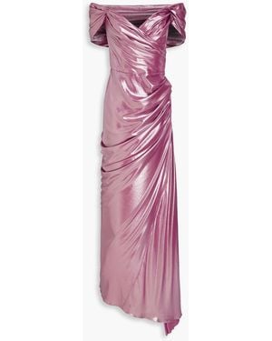 Rhea Costa Gaia Off-the-shoulder Draped Lamé Gown - Pink
