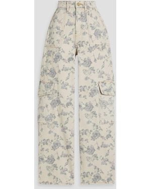 Ganni Angi Floral-Print Cargo Jeans - White