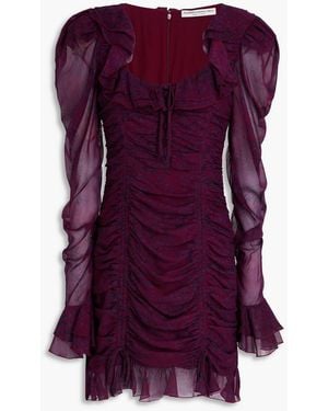 Alessandra Rich Ruched Leopard-print Silk-georgette Mini Dress - Purple