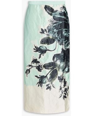 Erdem Floral-Print Crinkled-Satin Midi Skirt - Blue
