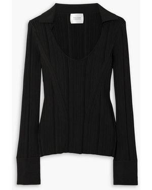 Galvan London Dawn Ribbed-Knit Top - Black