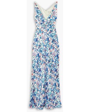 Saloni Wilhelmina Printed Silk-Satin Maxi Dress - Blue