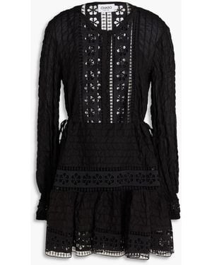 Charo Ruiz Crochet-trimmed Cotton-blend Mini Dress - Black