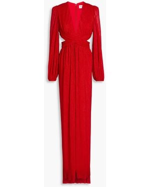 Rebecca Vallance Samantha Pleated Cutout Metallic Crepe De Chine Gown - Red