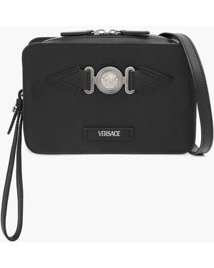 Versace Medusa Biggie Leather Messenger Bag - Black