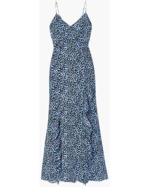 Les Rêveries Maxikleid aus crêpe de chine aus seide mit leopardenprint und rüschen - Blau