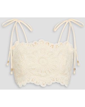 Zimmermann Cropped Broderie Anglaise Cotton Bustier Top - Natural