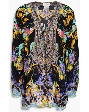 CAMILLA Crystal-embellished Floral-print Silk Crepe De Chine Blouse - Black