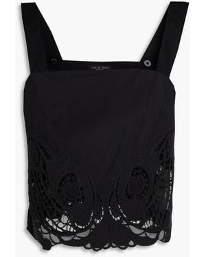 Rag & Bone Clem Cropped Crocheted Lace Cotton Top - Black