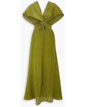 Savannah Morrow Fiori Twist-front Cutout Linen And Cotton-blend Gauze Maxi Dress - Green