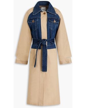 Sandro Denim-paneled Cotton-gabardine Trench Coat - Blue