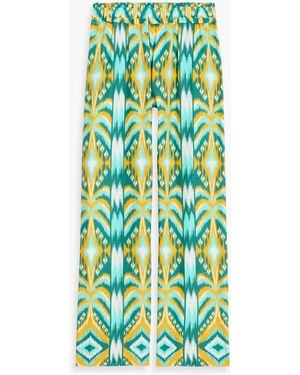 FARM Rio Printed Linen-Blend Wide-Leg Pants - Green