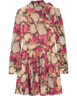 RED Valentino Floral-print Silk-chiffon Mini Dress - Red