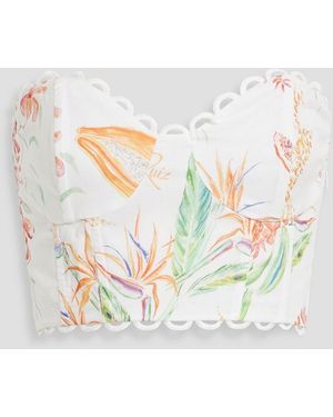 Charo Ruiz Vio Strapless Printed Cotton-Blend Voile Bustier Top - White
