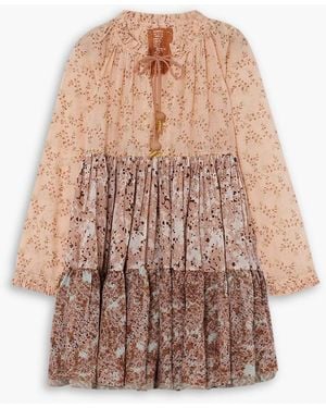 Yvonne S Tiered Printed Cotton-voile Mini Dress - Pink