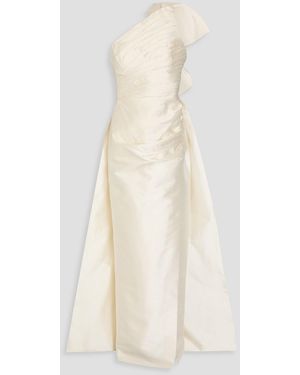 Rachel Gilbert One-shoulder Bow-detailed Wool And Silk-blend Mikado Gown - Natural