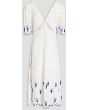 FARM Rio Cutout Bead-embellished Linen-blend Midi Dress - White