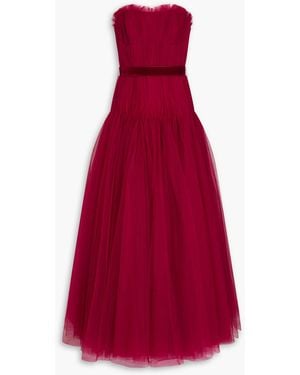 Zac Posen Strapless Pleated Tulle Gown - Red
