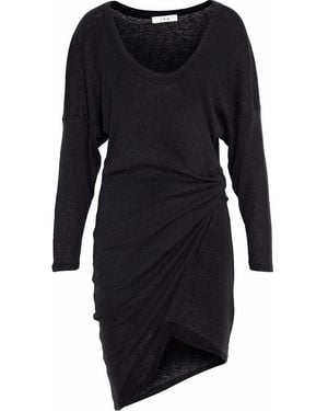 IRO Asymmetric Gathered Stretch-Knit Mini Dress - Black