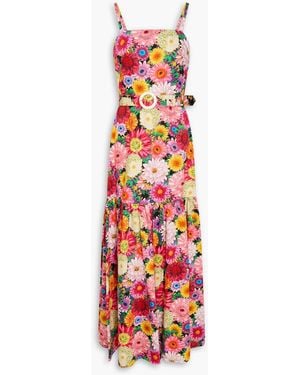 Borgo De Nor Cordie Belted Floral-Print Cotton-Sateen Maxi Dress - White
