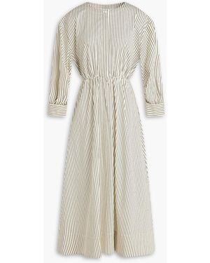 STAUD Cafu Striped Cotton-blend Poplin Midi Shirt Dress - White