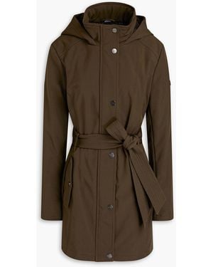 DKNY Belted Shell Hooded Raincoat - Brown