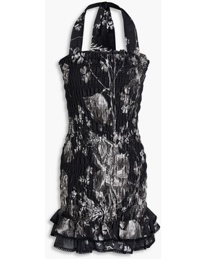 Charo Ruiz Lexy Ruffled Floral-Print Cotton-Blend Voile Halterneck Mini Dress - Black
