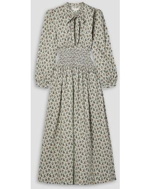 Doen Everly maxikleid aus baumwollpopeline mit raffungen und blumenprint - Weiß