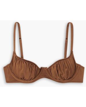 Peony Ruched Stretch-econyl® Balconette Bikini Top - Brown