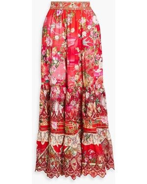 CAMILLA Crystal-Embellished Floral-Print Linen Maxi Skirt - Red