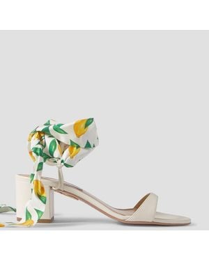 Aquazzura Twilly 50 Printed Silk Twill-Trimmed Leather Sandals - Metallic