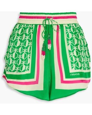 FARM Rio Embellished Printed Crepe De Chine Shorts - Green