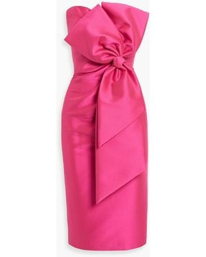 Badgley Mischka Strapless Bow-Detailed Faille Midi Dress - Pink