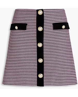 Rebecca Vallance Basinger Velvet-trimmed Houndstooth Tweed Mini Skirt - Purple