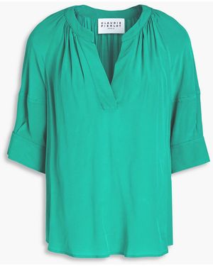 Claudie Pierlot Gathered Crepe De Chine Top - Green